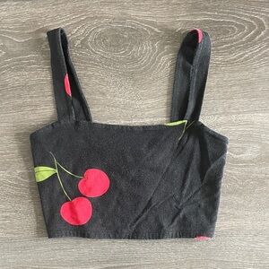 Forever 21 Black Tank Top with Red Cherry Design